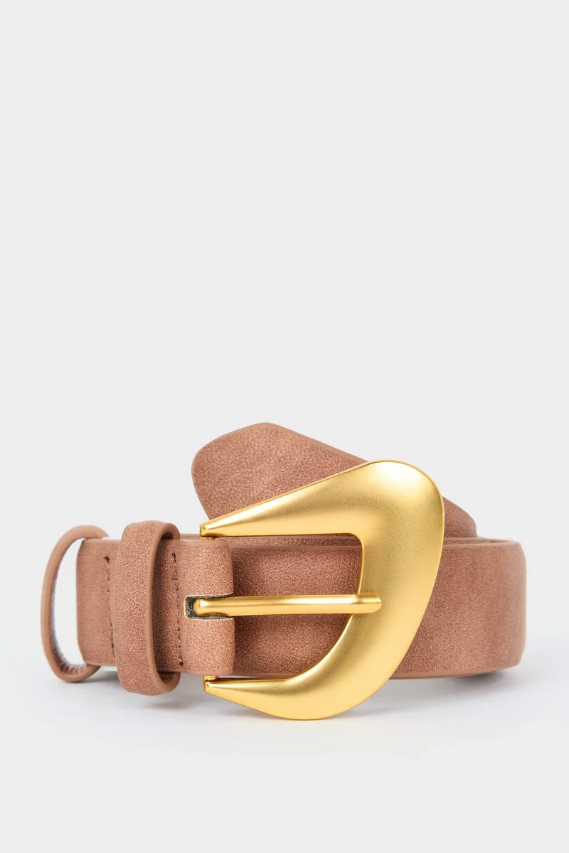 Woman Big Clasp Faux Leather Belt
