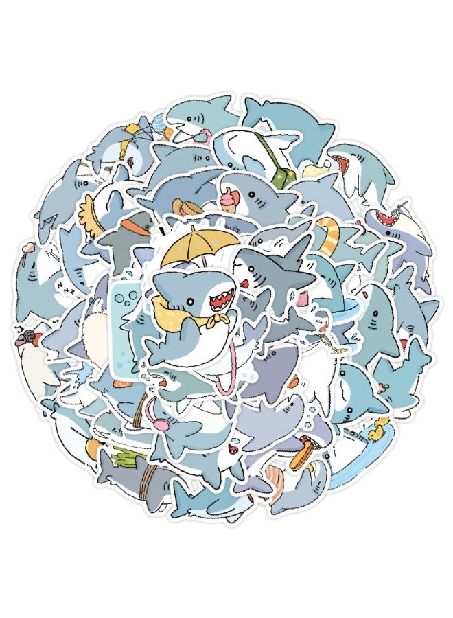 مجموعة من 50 قطعة من ملصقات القرش المقاومة للماء، ملصقات جرافيتي لأجهزة الكمبيوتر المحمول والمجلات ودفاتر القصاصات وحقائب السفر وزجاجات المياه وألواح التزلج ودفاتر الملاحظات، ملصقات لطيفة للأطفال والكبار - Image 1