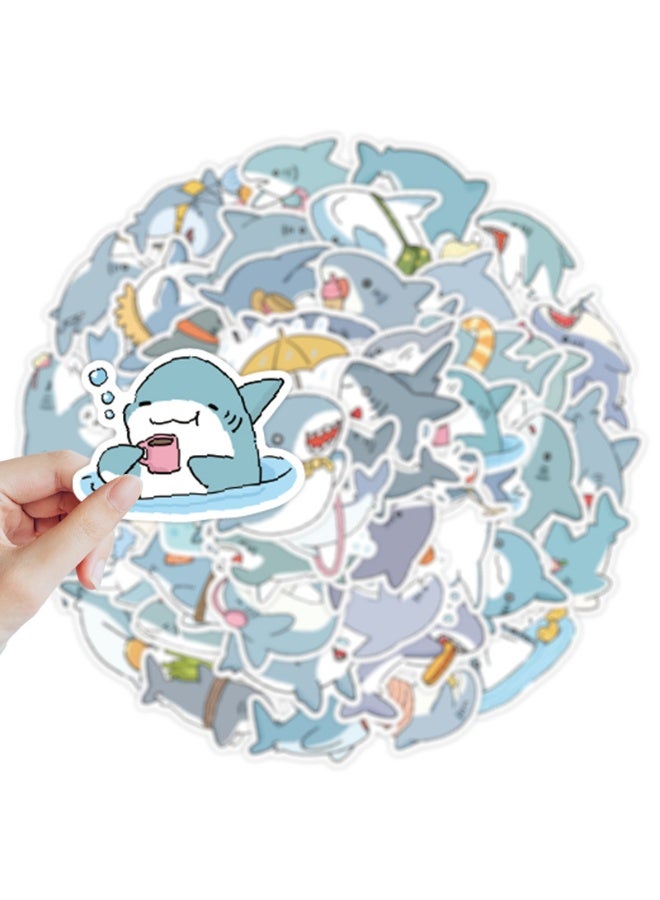 مجموعة من 50 قطعة من ملصقات القرش المقاومة للماء، ملصقات جرافيتي لأجهزة الكمبيوتر المحمول والمجلات ودفاتر القصاصات وحقائب السفر وزجاجات المياه وألواح التزلج ودفاتر الملاحظات، ملصقات لطيفة للأطفال والكبار - Image 2