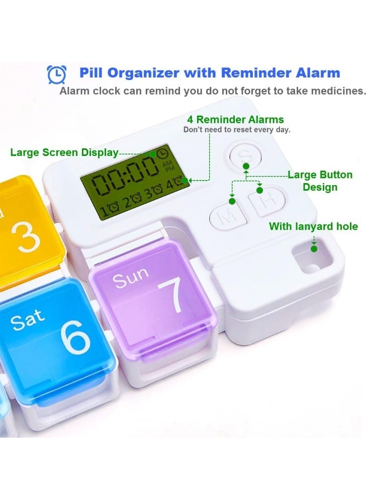 Generic 7 Day Pill Organizer, 4 Reminder Alarms, Loud Sound,Large Compartments,Large Screen,Moisture-Proof Design,Hold Vitamins,Fish Oil,Supplements,Weekly Pill Box/Cases,Daily Medicine Dispenser - Image 2