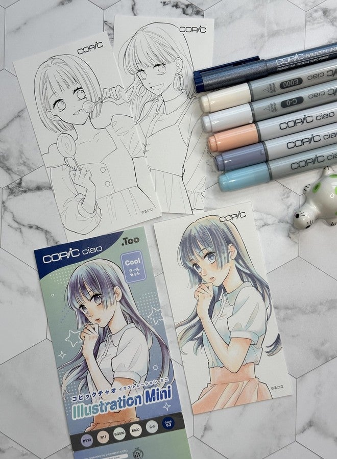 Copic Ciao Illustration Mini Cool Set, 5 Alcohol-markers + 1 Multiliner drawing pen - Image 5
