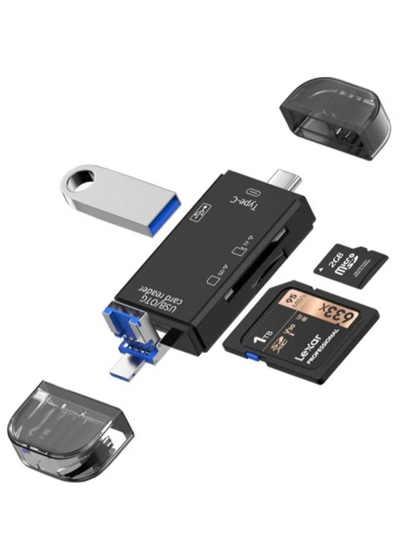SD Card Reader USB C 6-in-1 OTG Storage Adapter Connector USB 2.0 USB C Micro USB Support SD/MicroSD/SDXC/SDHC/MMC/RS-MMC/UHS-I Compatible with Mobile Phones Laptops etc.  - Image 1