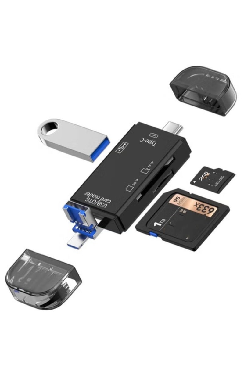 SD Card Reader USB C 6-in-1 OTG Storage Adapter Connector USB 2.0 USB C Micro USB Support SD/MicroSD/SDXC/SDHC/MMC/RS-MMC/UHS-I Compatible with Mobile Phones Laptops etc. - Image 1