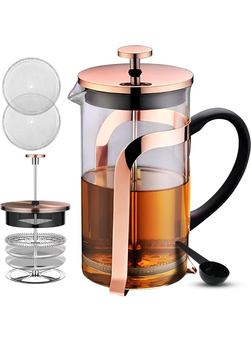 UPSCALE 350ml French Press Coffee & Tea Maker| Coffee Plunger and Brewer Pot| Stainless Steel with Four Level Filter| Metallic Body, Borosilicate Glass, 2 Spare Filters and 1 Spoon - Image 1