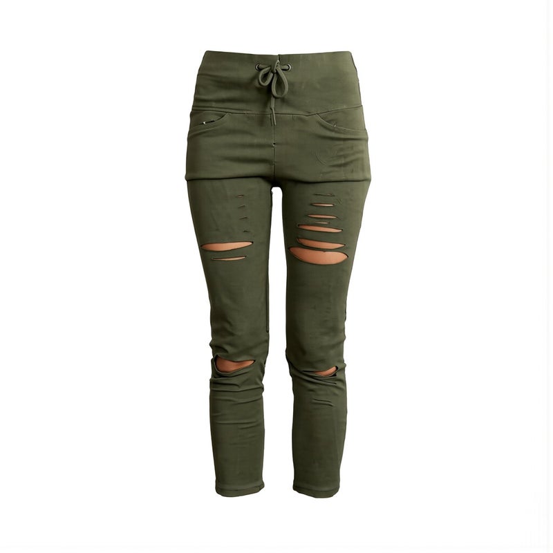 Women Ripped Cropped Leggings Grey S Size Pockets For Walking Shopping Jogging Relax Home - Image 1