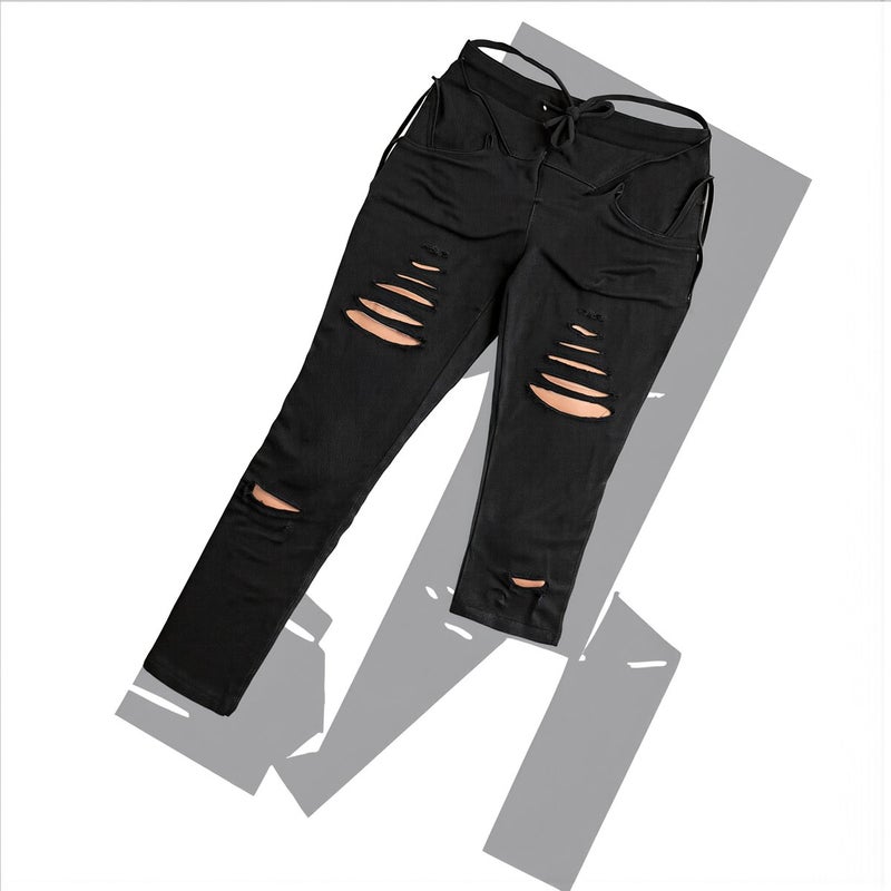 Women Ripped Cropped Leggings Grey S Size Pockets For Walking Shopping Jogging Relax Home - Image 3