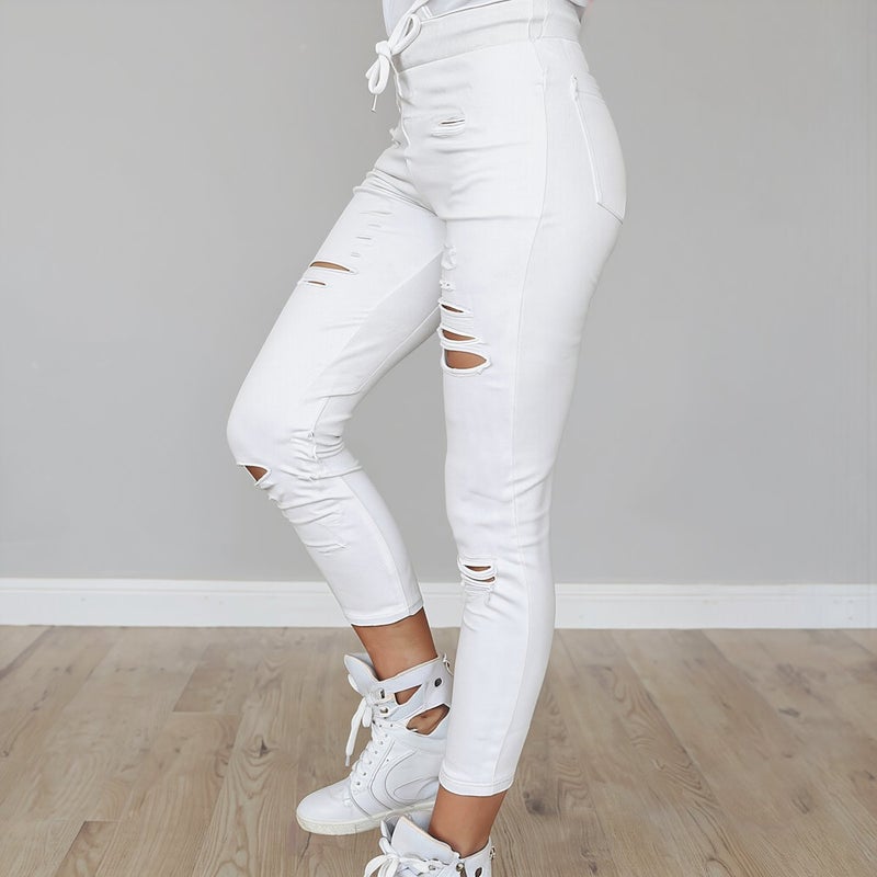 Women Ripped Cropped Leggings Grey S Size Pockets For Walking Shopping Jogging Relax Home - Image 4
