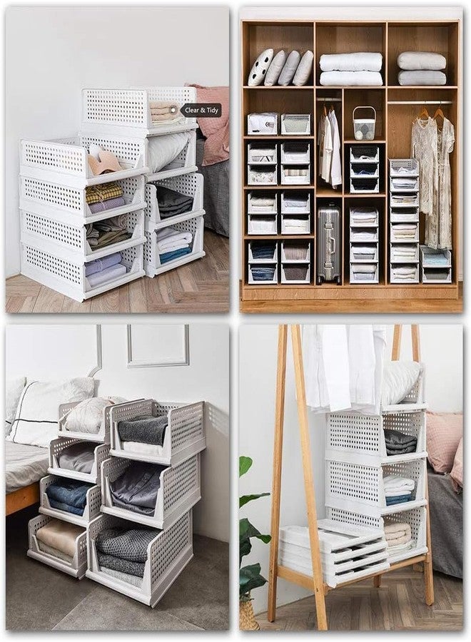 Whixant Set of 3 Stackable Closet Storage Box, Plastic Drawer Organizer, Foldable Wardrobe Clothes Shelf Baskets, Folding Containers Bins Cubes, Perfect for Kitchen, Office, Bedroom & Bathrooms - Image 5