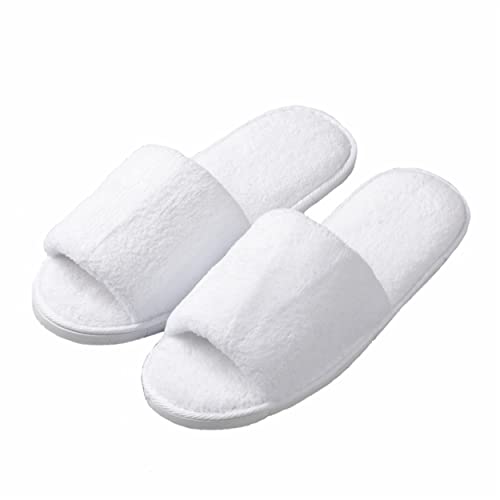 KHC-KHF Spa Slipper 5 Pairs of White Velvet Open Toe Slippers with Travel Bags Slippers Unisex for Guest Women Men for Spa Party Guest Hotel Travel Washable - Image 1
