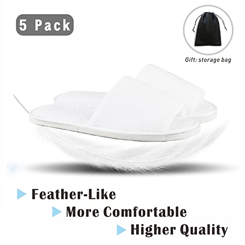 KHC-KHF Spa Slipper 5 Pairs of White Velvet Open Toe Slippers with Travel Bags Slippers Unisex for Guest Women Men for Spa Party Guest Hotel Travel Washable - Image 3