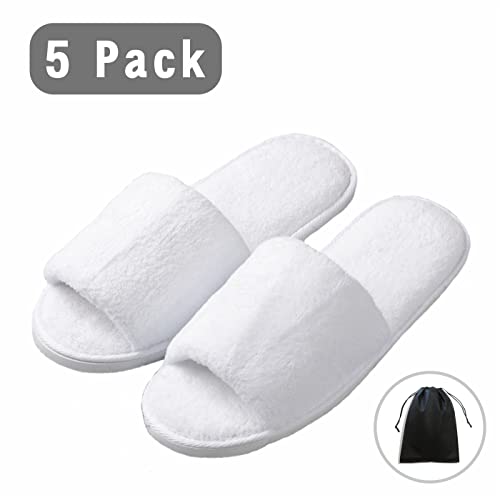 KHC-KHF Spa Slipper 5 Pairs of White Velvet Open Toe Slippers with Travel Bags Slippers Unisex for Guest Women Men for Spa Party Guest Hotel Travel Washable - Image 2