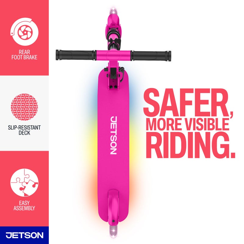 Jetson Highlight 2-Wheel Kick Scooter, Kinetic Lights on Deck and Wheels, 6 Inch Wheels, Rear Brake, Easy-Folding Mechanism, Ages 6+, Pink, JHGLT-PNK - Image 3
