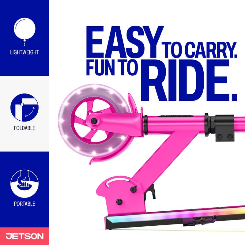 Jetson Highlight 2-Wheel Kick Scooter, Kinetic Lights on Deck and Wheels, 6 Inch Wheels, Rear Brake, Easy-Folding Mechanism, Ages 6+, Pink, JHGLT-PNK - Image 2
