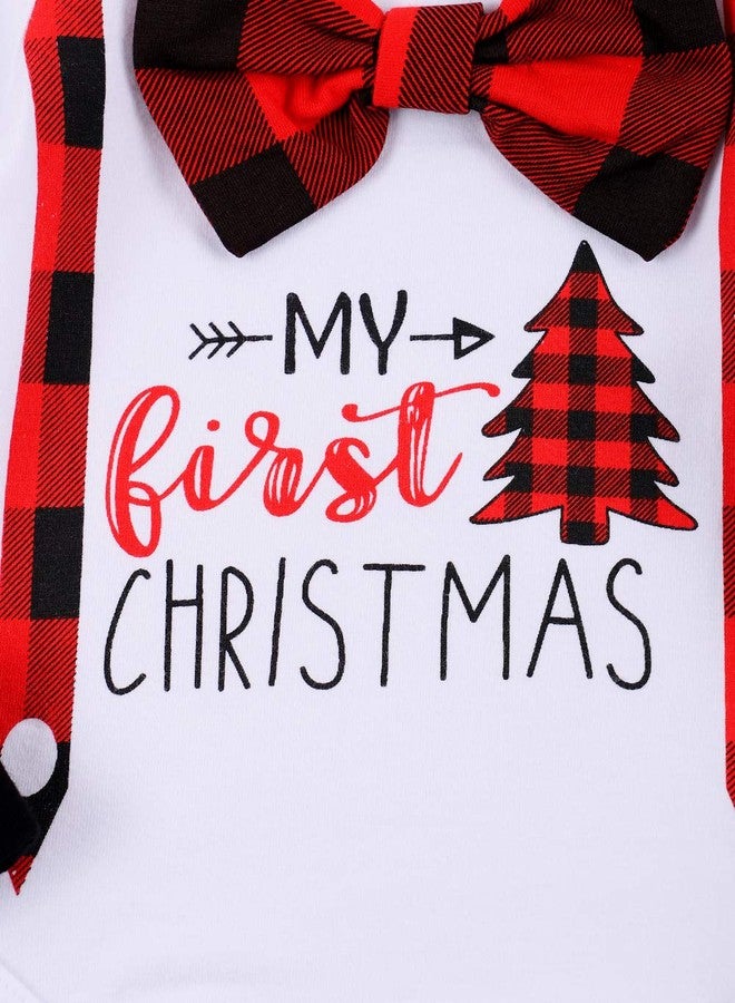 bilison Infant Baby Boy Christmas Outfit My First Christmas Gentleman Romper Red Plaid Pants with Hat Clothes Sets - Image 4