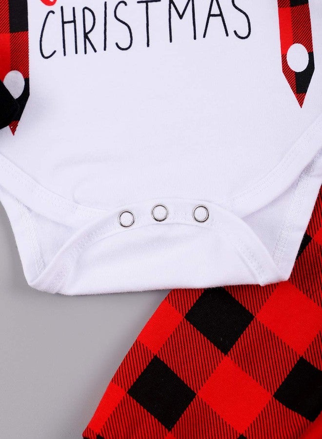 bilison Infant Baby Boy Christmas Outfit My First Christmas Gentleman Romper Red Plaid Pants with Hat Clothes Sets - Image 5