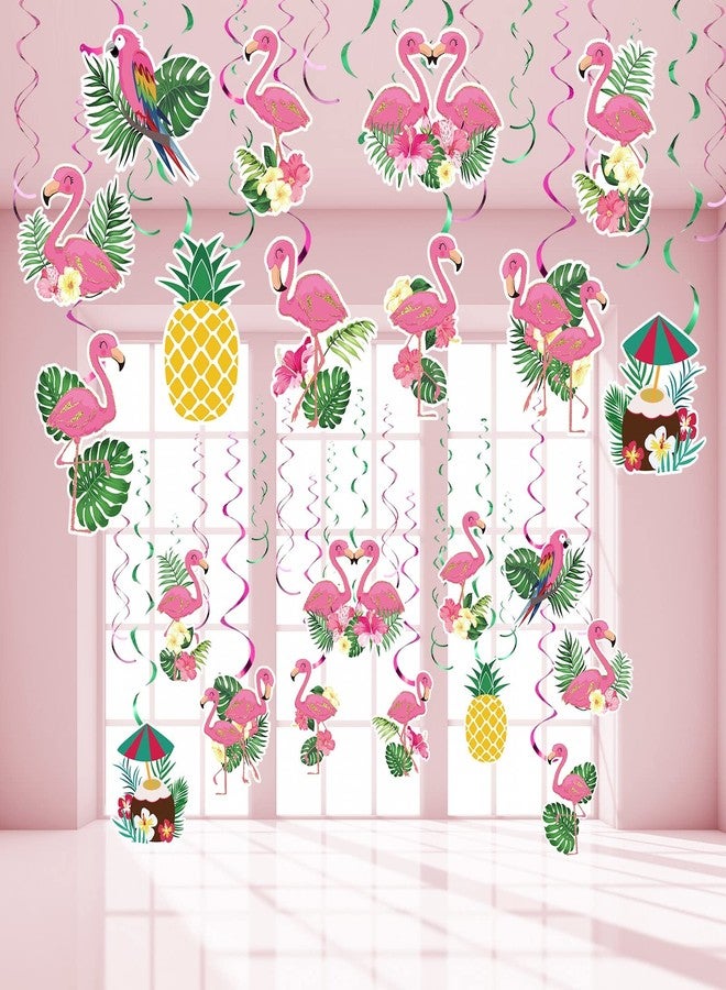 ABURRORI 52 Pcs Flamingo Party Hanging Swirl Decorations, Hawaii Luau Pink Flamingo Party Hanging Swirl Tropical Aloha Decorations for Flamingo Birthday Party Supplies Decorations - Image 1