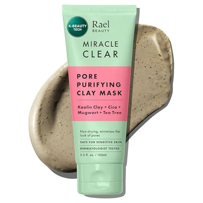 Rael Face Mask, Miracle Clear Clay Mask – Deep Pore Cleanser with Tea Tree & Gentle Exfoliation for Blackheads, Korean Skin Care (3.4 fl oz) - Image 1