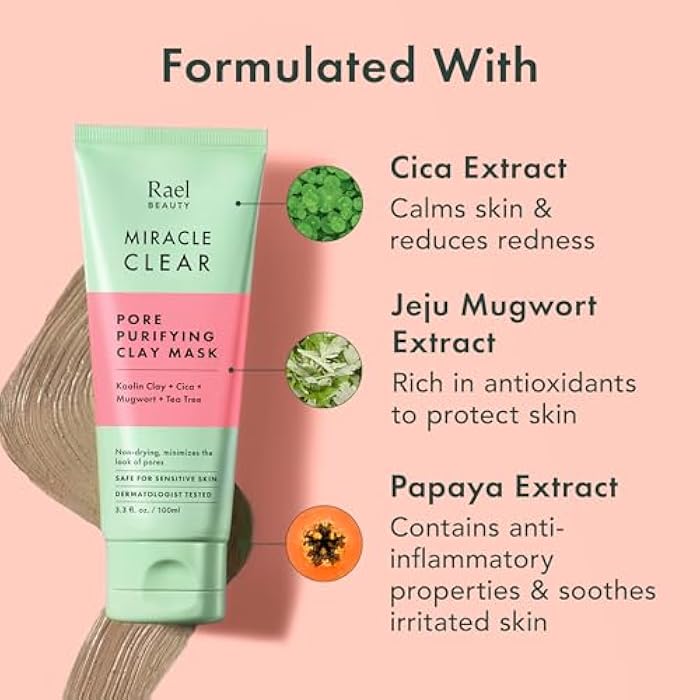 Rael Face Mask, Miracle Clear Clay Mask – Deep Pore Cleanser with Tea Tree & Gentle Exfoliation for Blackheads, Korean Skin Care (3.4 fl oz) - Image 4