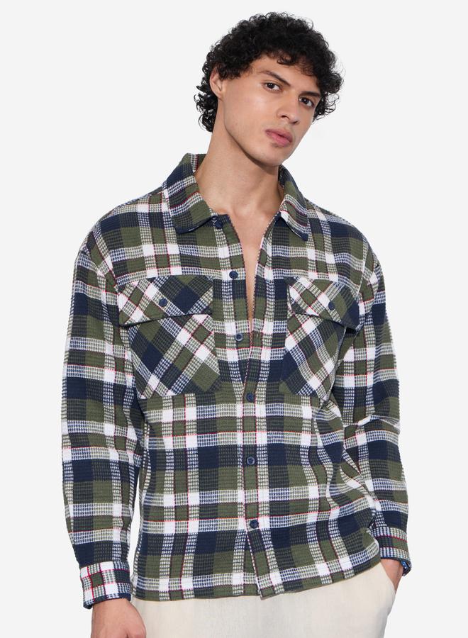 ذا سوليد ستور قميص فلانيل بنمط مربعات ونقشة بارزة - Image 1