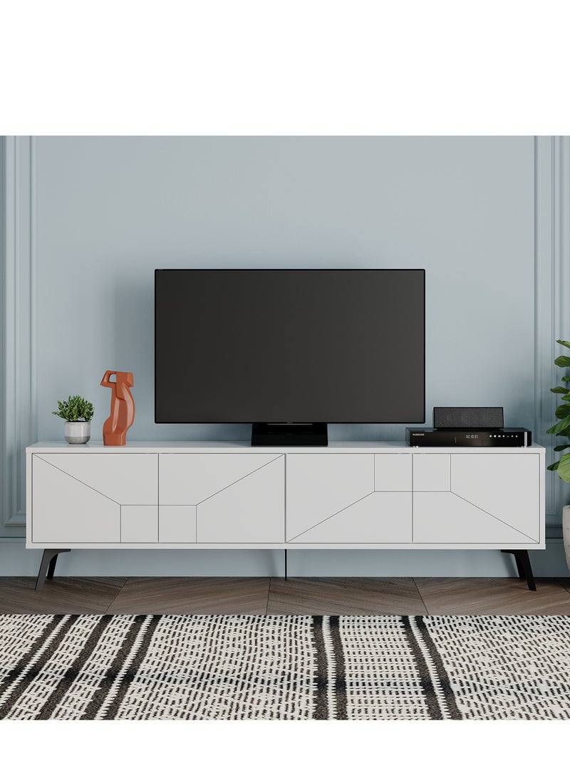 Mourah Home Dune Tv Stand Up To 70 Inches Tvs | Modern Tv Cabinet 4Door | Modern Tv Units For Living Room | Storage Cabinet | 180X29.6X50 Cm| White  - Image 1