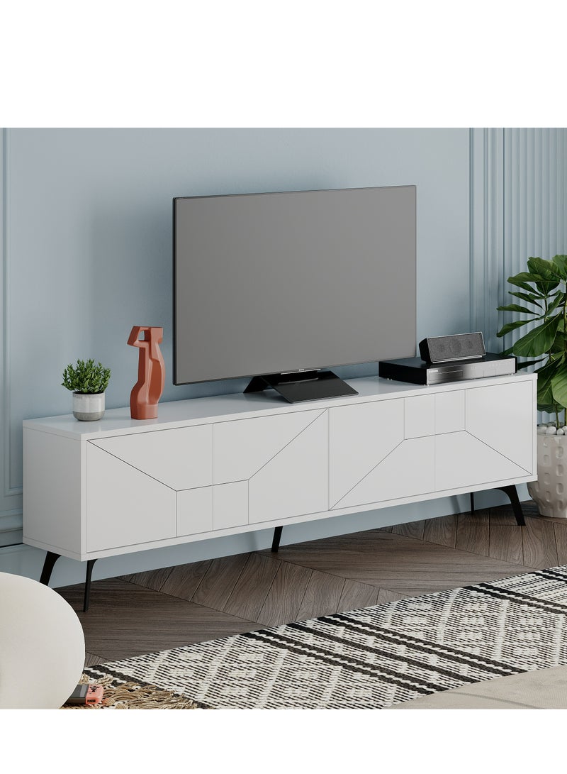 Mourah Home Dune Tv Stand Up To 70 Inches Tvs | Modern Tv Cabinet 4Door | Modern Tv Units For Living Room | Storage Cabinet | 180X29.6X50 Cm| White  - Image 2