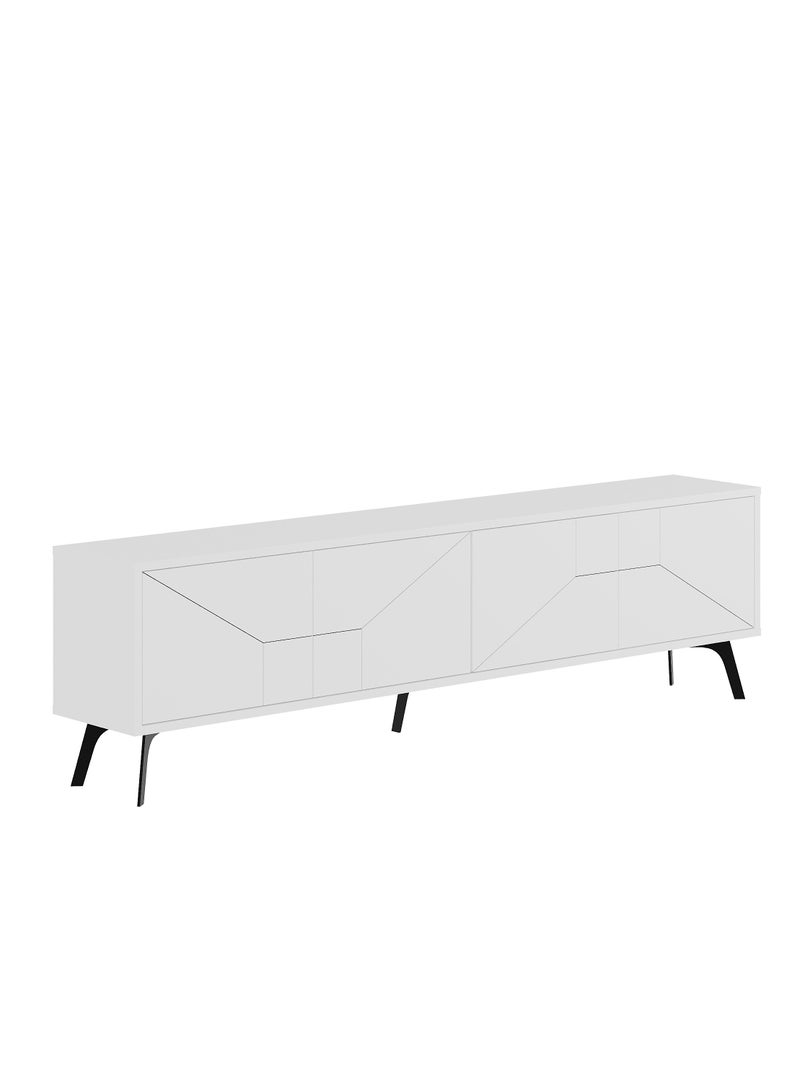 Mourah Home Dune Tv Stand Up To 70 Inches Tvs | Modern Tv Cabinet 4Door | Modern Tv Units For Living Room | Storage Cabinet | 180X29.6X50 Cm| White  - Image 3