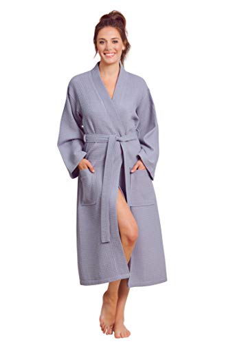 Soft Touch Linen- Luxurious Robe Soft- Absorbent Lightweight- Long Kimono Waffle Spa Bathrobe for Women- (Grey-Large) - Image 1