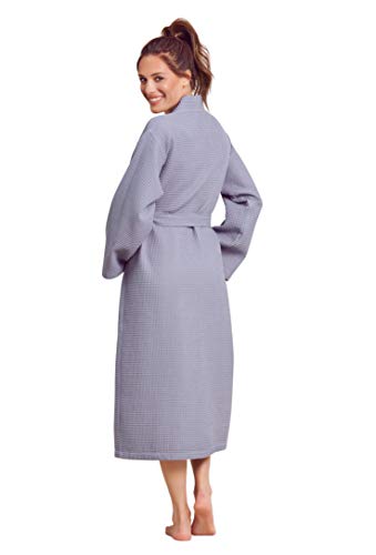 Soft Touch Linen- Luxurious Robe Soft- Absorbent Lightweight- Long Kimono Waffle Spa Bathrobe for Women- (Grey-Large) - Image 4