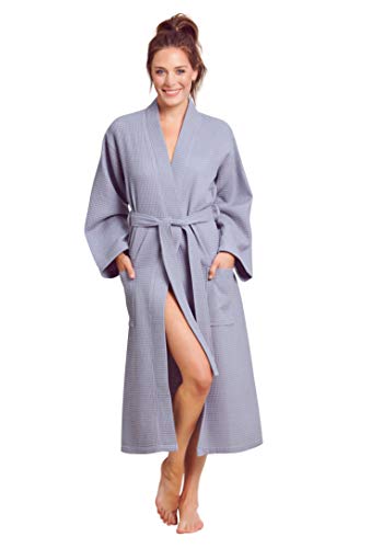 Soft Touch Linen- Luxurious Robe Soft- Absorbent Lightweight- Long Kimono Waffle Spa Bathrobe for Women- (Grey-Large) - Image 3