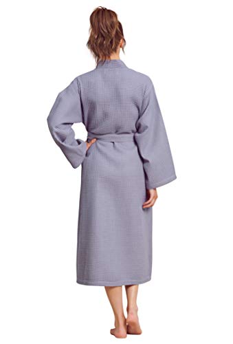 Soft Touch Linen- Luxurious Robe Soft- Absorbent Lightweight- Long Kimono Waffle Spa Bathrobe for Women- (Grey-Large) - Image 5