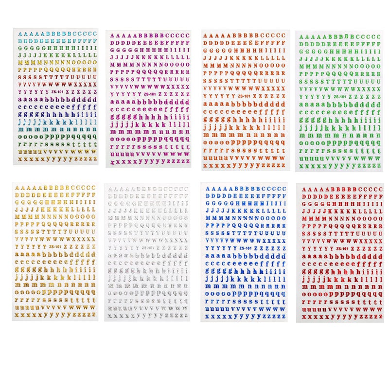 EORTA EORTA 8 Sheets 3mm Alphabet Stickers Mini Capital Lowercase Letter Stickers Colorful Plastic Glitter Adhesive Sticker for Nail Art Scrapbook Epoxy Resin Casting Decor DIY Crafts Multi 