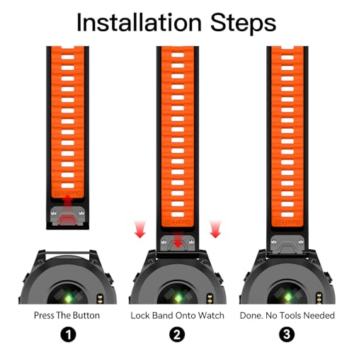 OVERSTEP Compatible with Fenix 8 47mm Watch Bands, 22mm Soft Siliocne Strap for Garmin Fenix 5/Fenix 5 Plus/Fenix 6/Fenix 6 Pro/Fenix 7 Smartwatch(Black, Orange) - Image 5