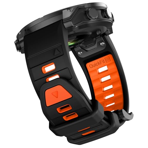 OVERSTEP Compatible with Fenix 8 47mm Watch Bands, 22mm Soft Siliocne Strap for Garmin Fenix 5/Fenix 5 Plus/Fenix 6/Fenix 6 Pro/Fenix 7 Smartwatch(Black, Orange) - Image 1