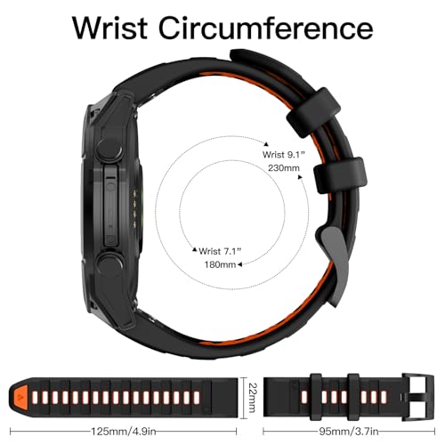 OVERSTEP Compatible with Fenix 8 47mm Watch Bands, 22mm Soft Siliocne Strap for Garmin Fenix 5/Fenix 5 Plus/Fenix 6/Fenix 6 Pro/Fenix 7 Smartwatch(Black, Orange) - Image 4