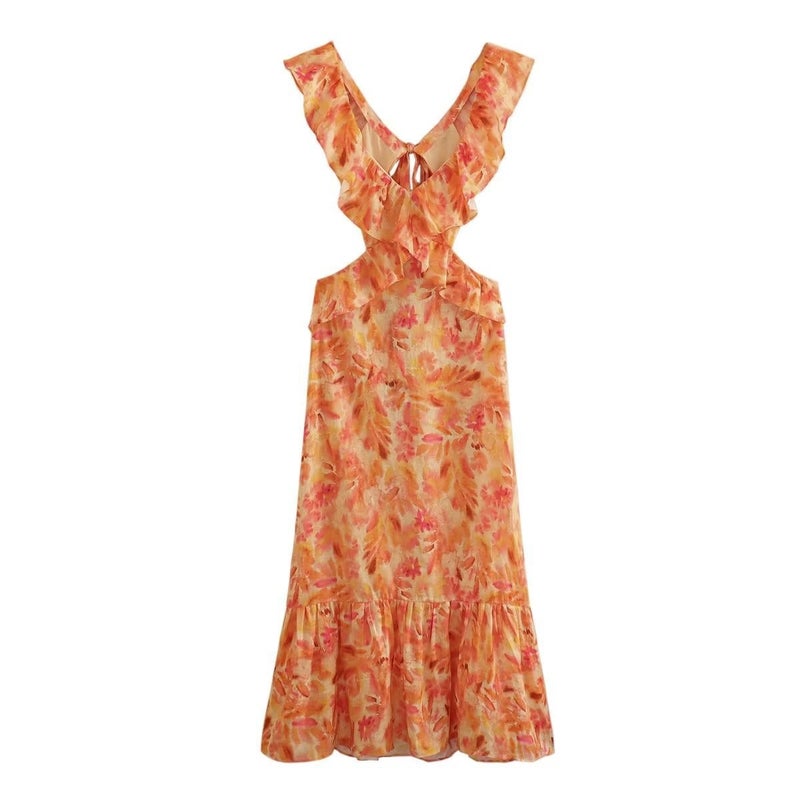 Women's European & American Style Spaghetti Strap Printed Ruffle Maxi Dress - Image 5