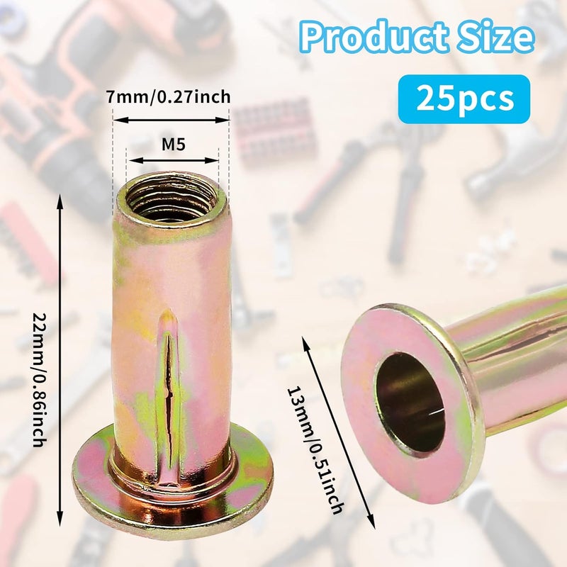 Moicstiy 25Pcs M5 Steel Multi Grip Rivet Nuts Pre Bulbed Shank Zinc-Plated Flat Head Threaded Insert Nut Construction Fasteners for Industrial - Image 2
