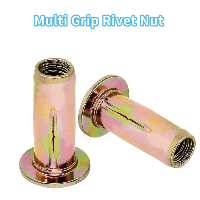 Moicstiy 25Pcs M5 Steel Multi Grip Rivet Nuts Pre Bulbed Shank Zinc-Plated Flat Head Threaded Insert Nut Construction Fasteners for Industrial - Image 3
