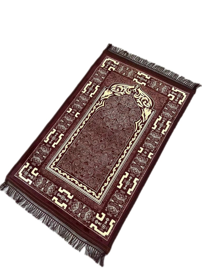 ستارجولد سجادة صلاة تركية تقليدية، مقاس كبير 70 × 110 سم، سجادة صلاة إسلامية متعددة الألوان، سجادة جانماز للرجال والنساء المسلمين - قهوة