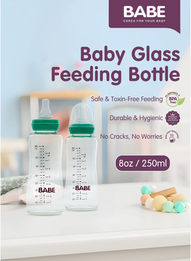 BABE - Baby Premium Glass BPA Free Feeding Bottle, 8oz / 250ml - Image 2