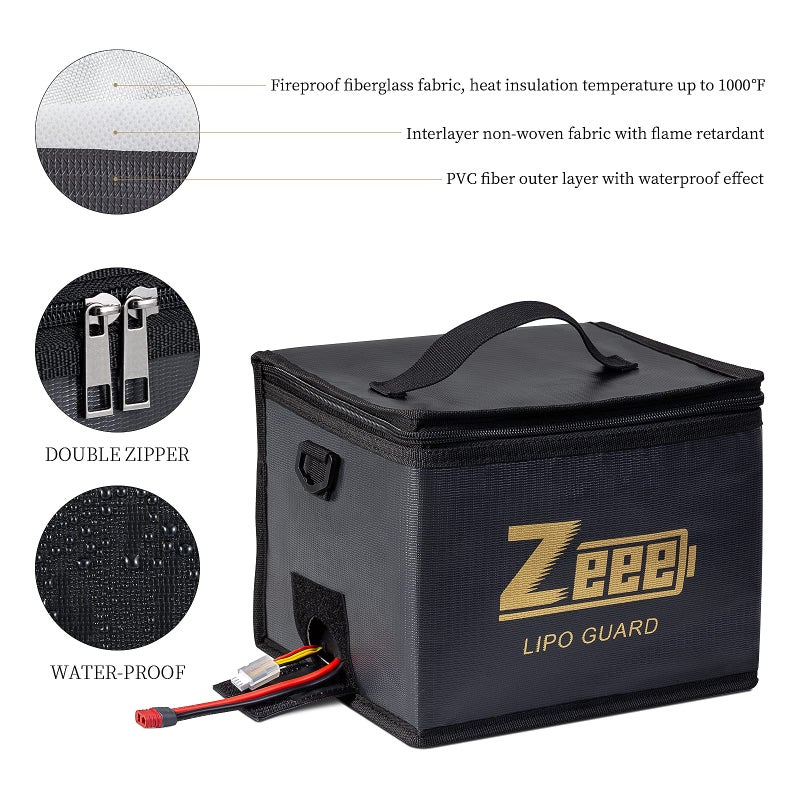 Zeee Lipo Bag Fireproof Battery Safe Bag Explosionproof Bag Lipo Battery Storage Guard Safe Pouch for Charge and Storage (2 Pack) - Image 3