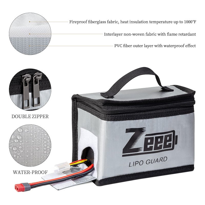 Zeee Lipo Bag Fireproof Battery Safe Bag Explosionproof Bag Lipo Battery Storage Guard Safe Pouch for Charge and Storage (2 Pack) - Image 4