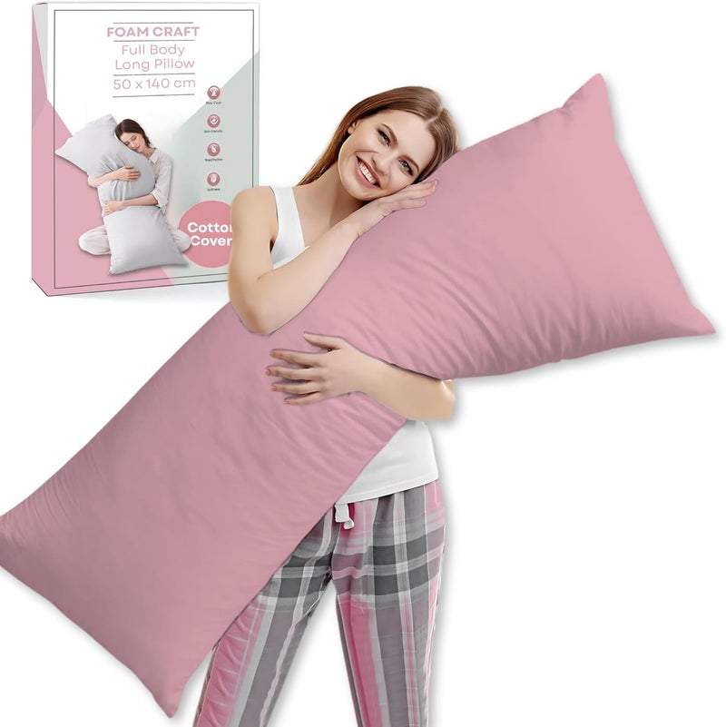 FOAM CRAFT® Full Body Long Pillow with Cotton Cover - 50 x 140 cm - Pink - Image 1