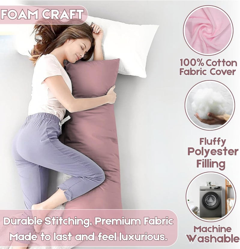 FOAM CRAFT® Full Body Long Pillow with Cotton Cover - 50 x 140 cm - Pink - Image 3