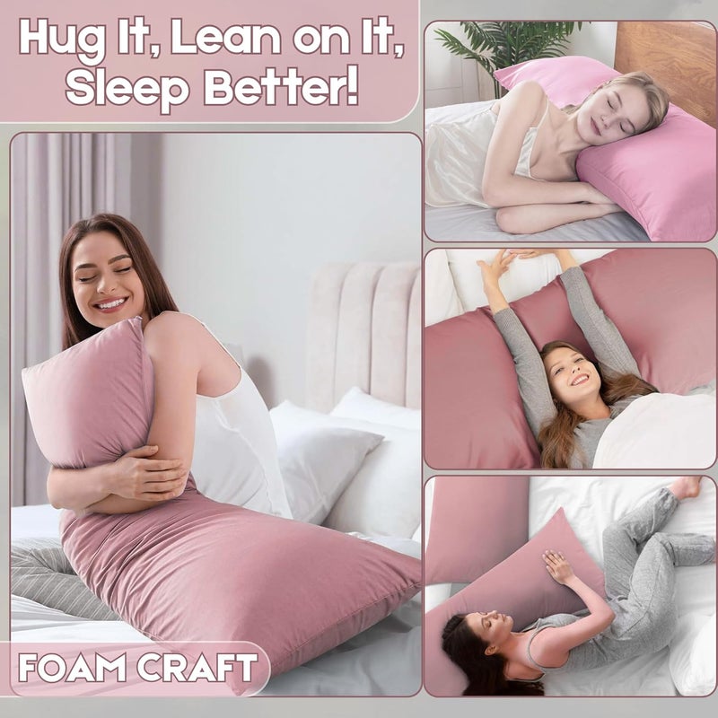 FOAM CRAFT® Full Body Long Pillow with Cotton Cover - 50 x 140 cm - Pink - Image 4