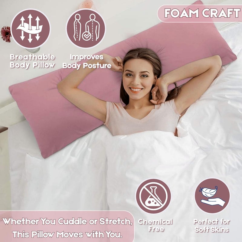 FOAM CRAFT® Full Body Long Pillow with Cotton Cover - 50 x 140 cm - Pink - Image 5