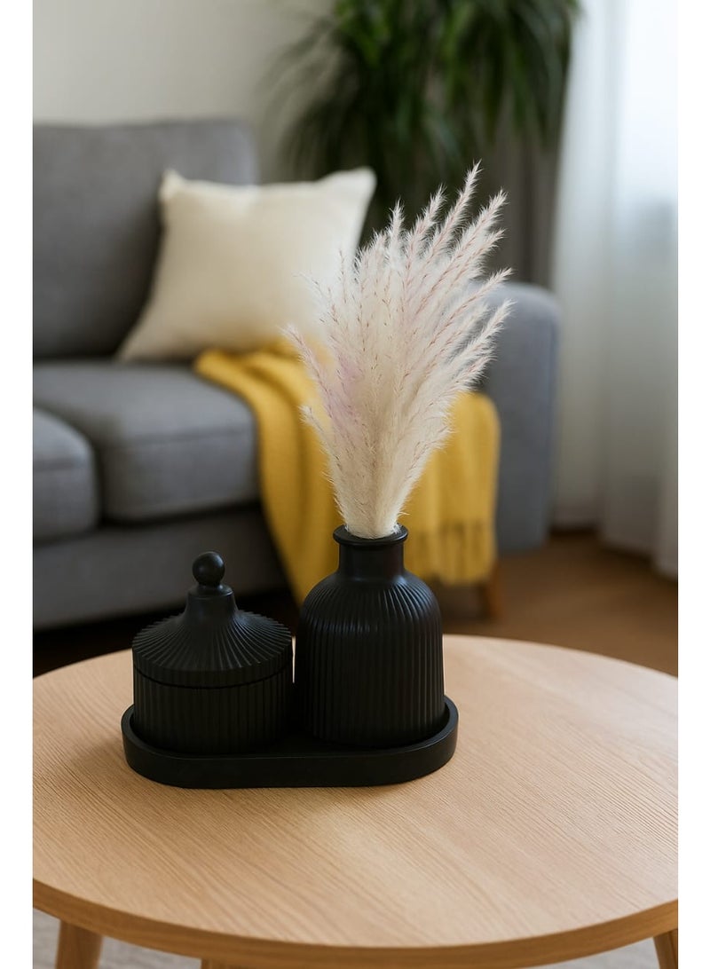 4-Piece Resin Home Décor Set – Vase, Lidded Jar, Display Tray