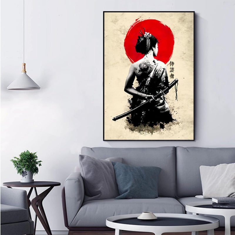 Japanese Bushido Poster Images, Samurai Ninja Japanese Figure Painting, Japanese Figures and Mount Fuji, Unframed, JP-08, 1 piece - 30 x 40 cm / 11.81 x 15.75 inches - Image 3