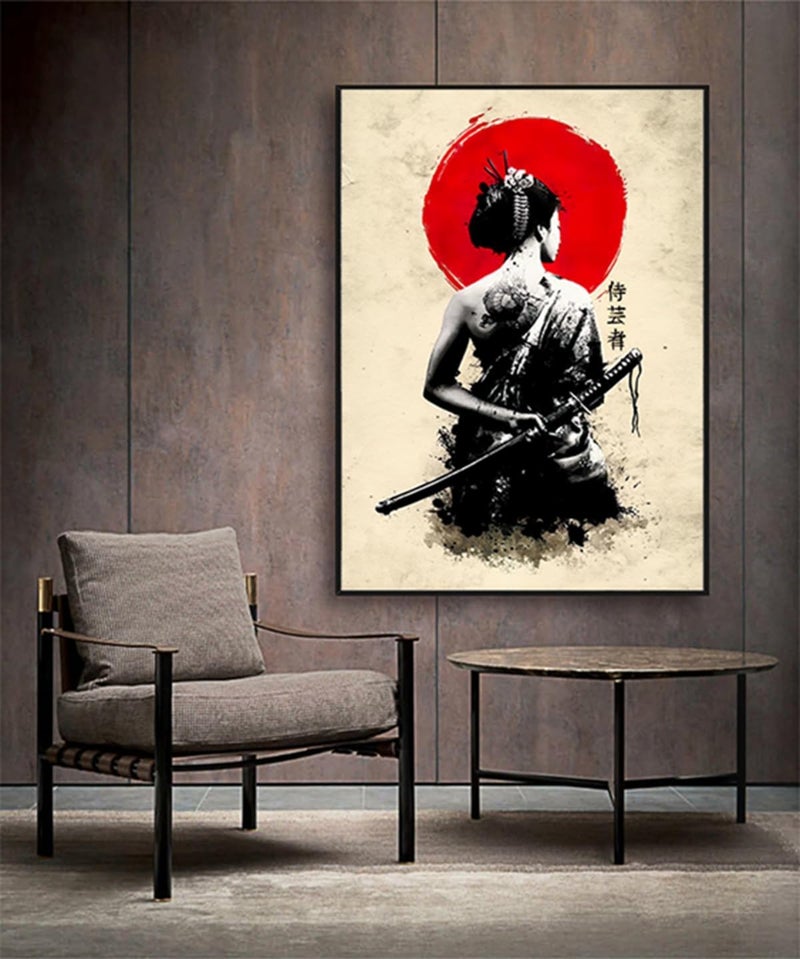 Japanese Bushido Poster Images, Samurai Ninja Japanese Figure Painting, Japanese Figures and Mount Fuji, Unframed, JP-08, 1 piece - 30 x 40 cm / 11.81 x 15.75 inches - Image 2
