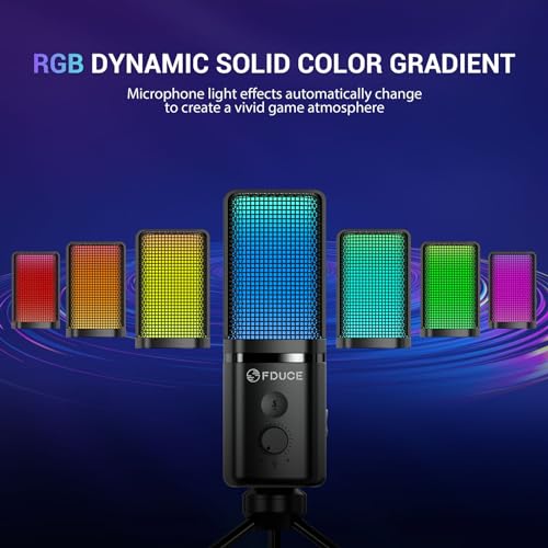 FDUCE M160 Gaming USB Microphone,RGB Condenser Microphone with Tripod,Volume Adjustment and Mute Button Function,Compatible with PC,Laptop,for Gaming,Podcasting,Streaming,YouTube - Image 5