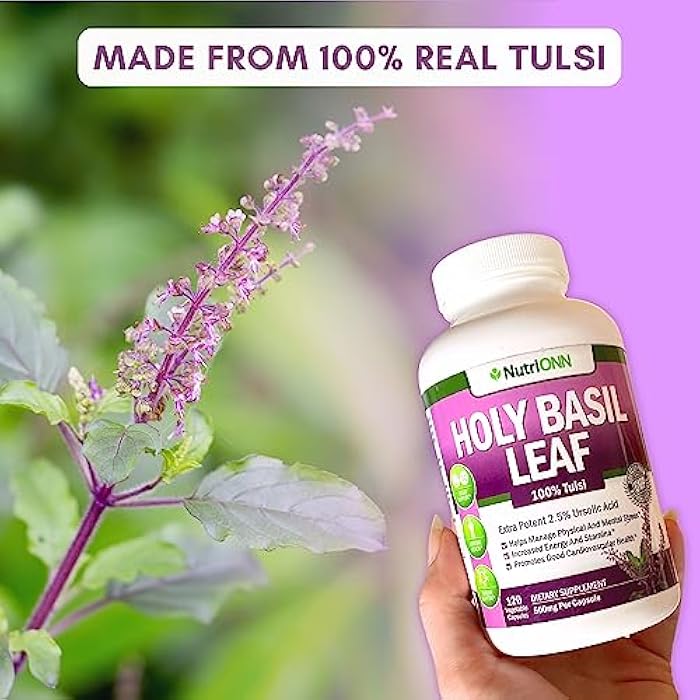 NutriONN Holy Basil Leaf Capsules - 500mg - 2.5% Ursolic Acid - 120 Vegan Capsules - Real Tulsi Extract Supplement - Positive Mindset - Adaptogenic & Ayurvedic Herb - Image 3